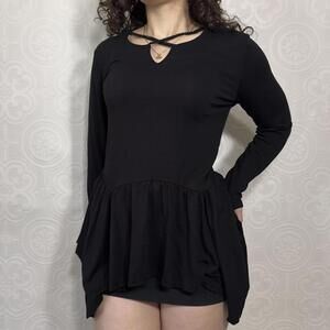 Vintage Peplum Long Sleeve Black Blouse Beaded Neckline Womens Med by That Woman